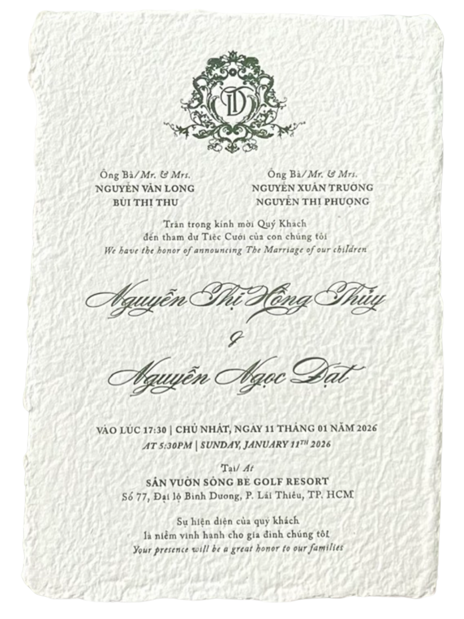 Printed wedding invitation